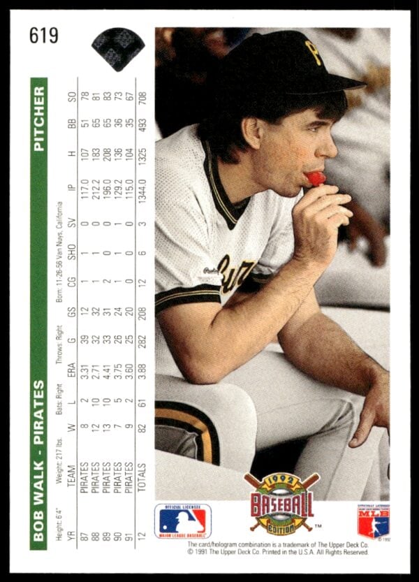 1992 Upper Deck Bob Walk #619 (Back)