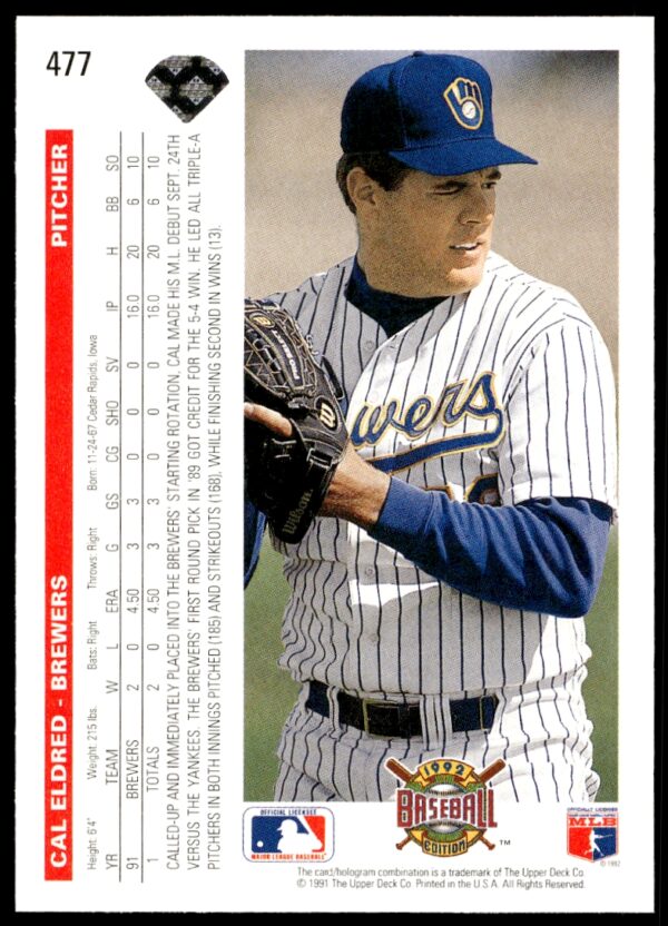 1992 Upper Deck Cal Eldred #477 (Back)