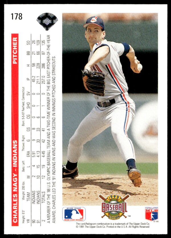 1992 Upper Deck Charles Nagy #178 (Back)