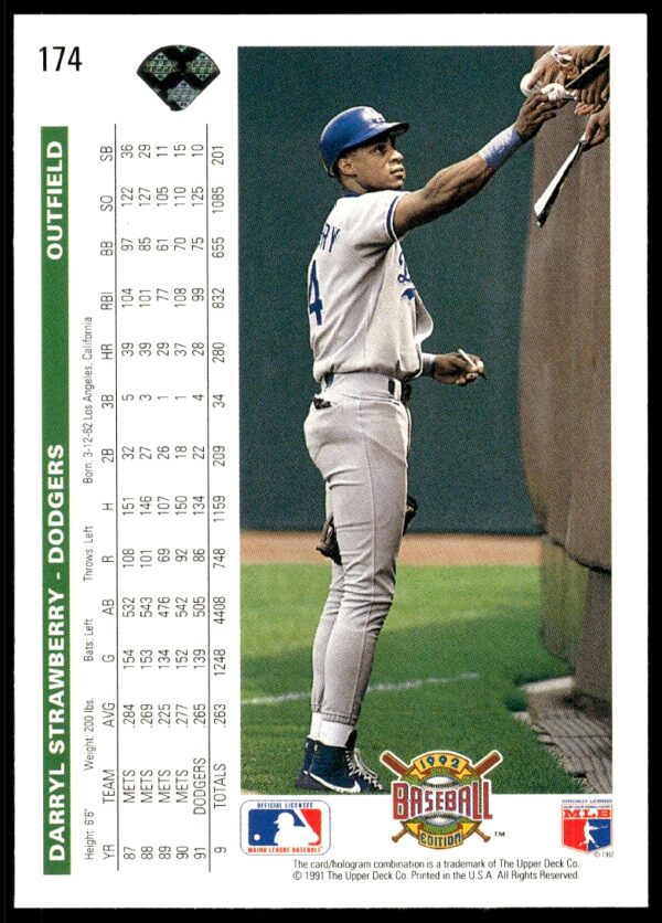 1992 Upper Deck Darryl Strawberry #174 (Back)