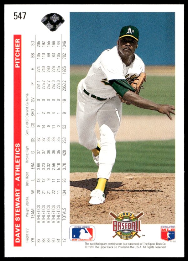 1992 Upper Deck Dave Stewart #547 (Back)