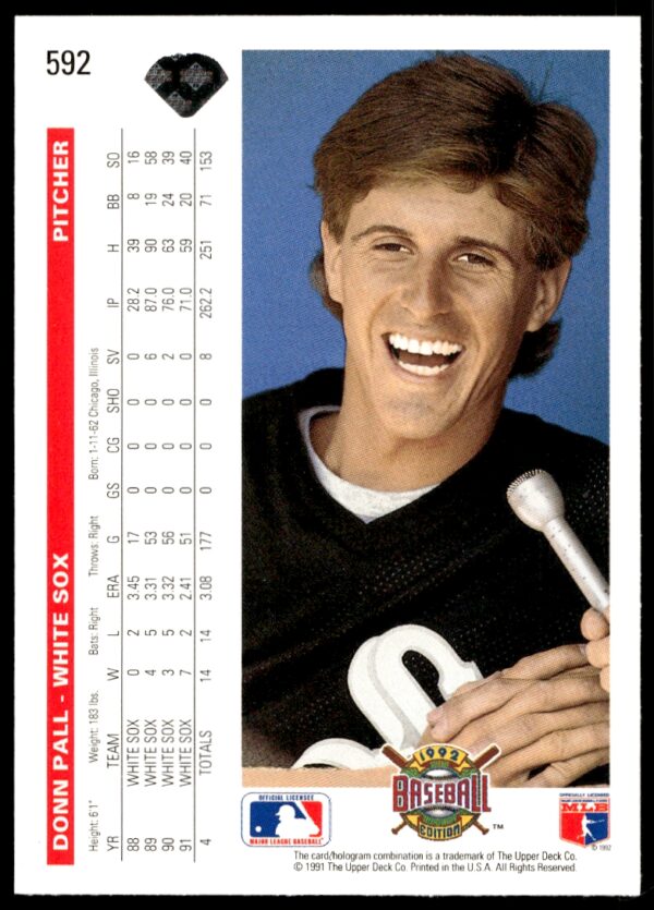 1992 Upper Deck Donn Pall #592 (Back)