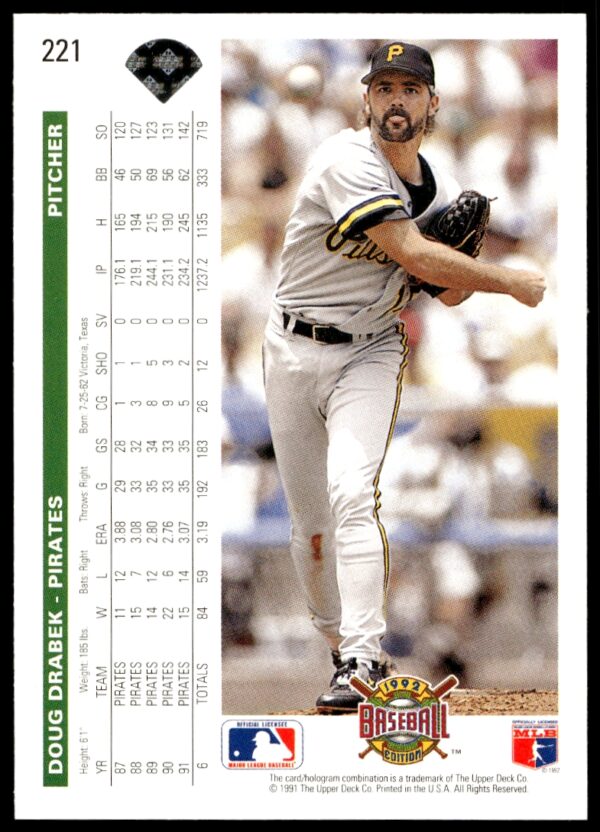 1992 Upper Deck Doug Drabek #221 (Back)