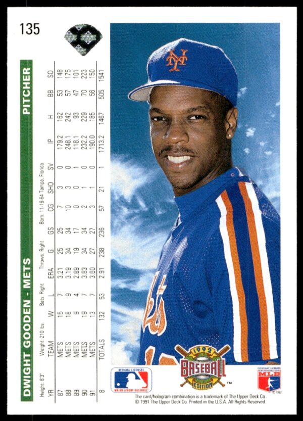 1992 Upper Deck Dwight Gooden #135 (Back)