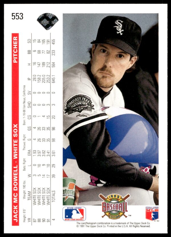 1992 Upper Deck Jack McDowell #553 (Back)