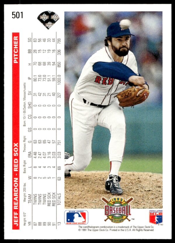 1992 Upper Deck Jeff Reardon #501 (Back)