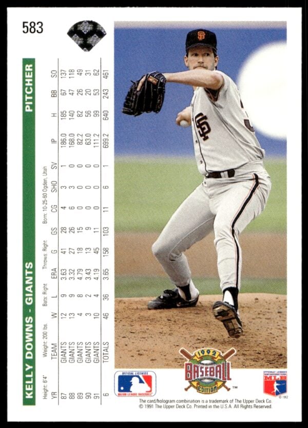 1992 Upper Deck Kelly Downs #583 (Back)