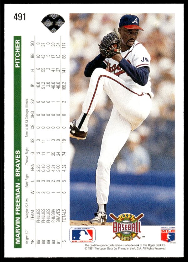 1992 Upper Deck Marvin Freeman #491 (Back)