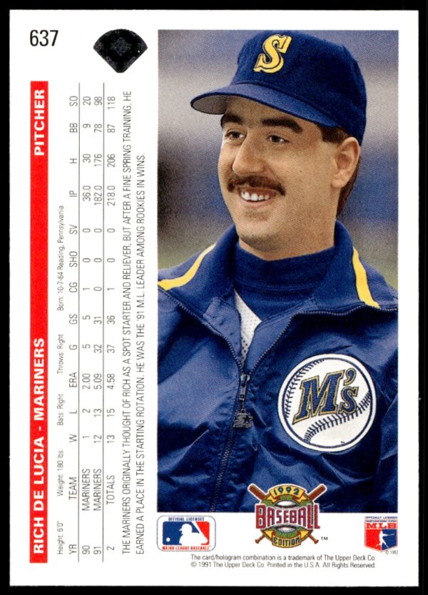 1992 Upper Deck Rich DeLucia #637 (Back)