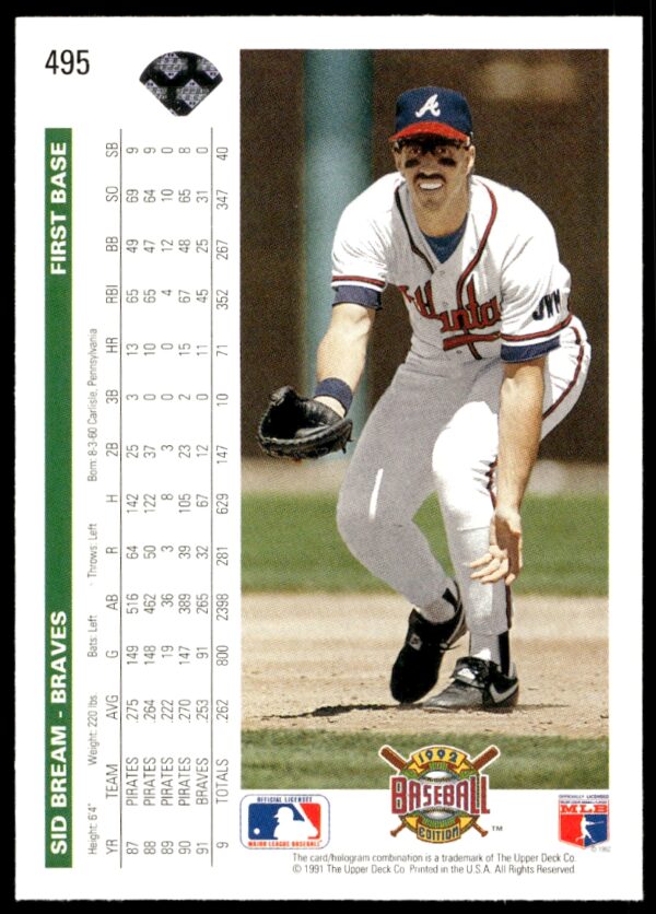 1992 Upper Deck Sid Bream #495 (Back)