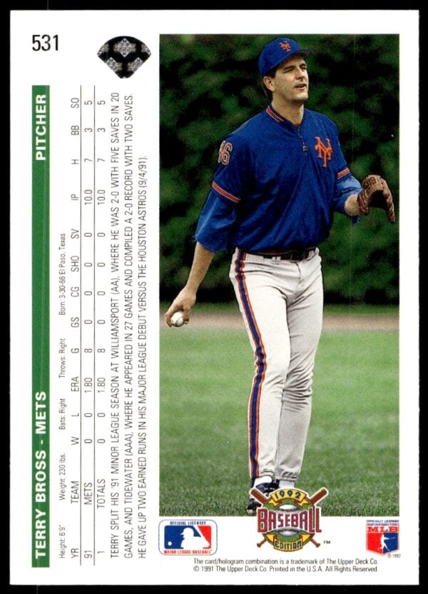 1992 Upper Deck Terry Bross #531 (Back)