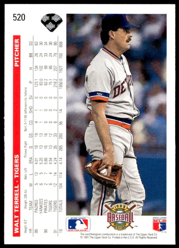 1992 Upper Deck Walt Terrell #520 (Back)