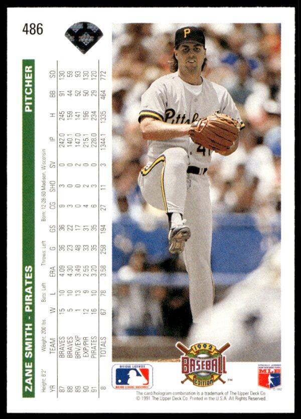 1992 Upper Deck Zane Smith #486 (Back)