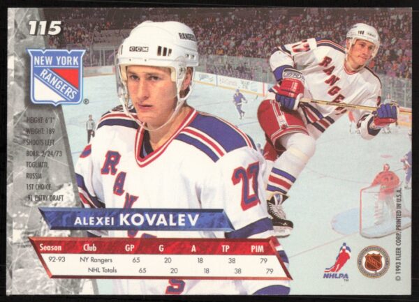 1993-94 Fleer Ultra Alexei Kovalev #115 (Back)