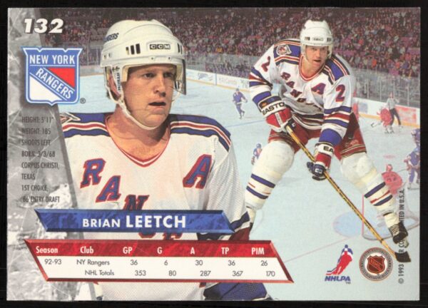 1993-94 Fleer Ultra Brian Leetch #132 (Back)