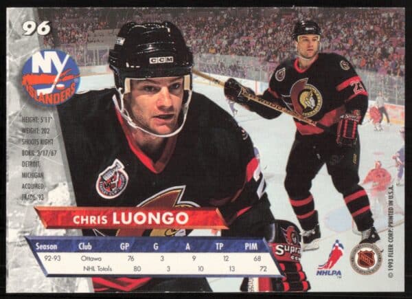 1993-94 Fleer Ultra Chris Luongo #96 (Back)