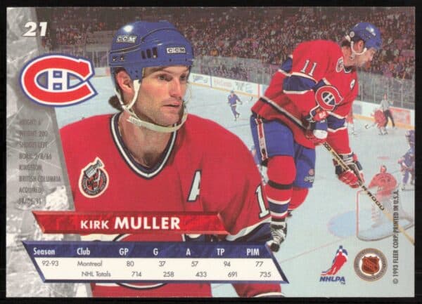 1993-94 Fleer Ultra Kirk Muller #21 (Back)