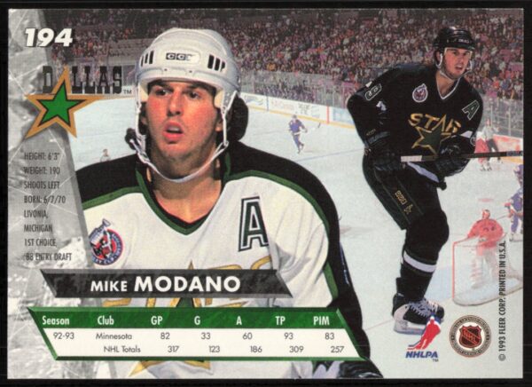 1993-94 Fleer Ultra Mike Modano #194 (Back)