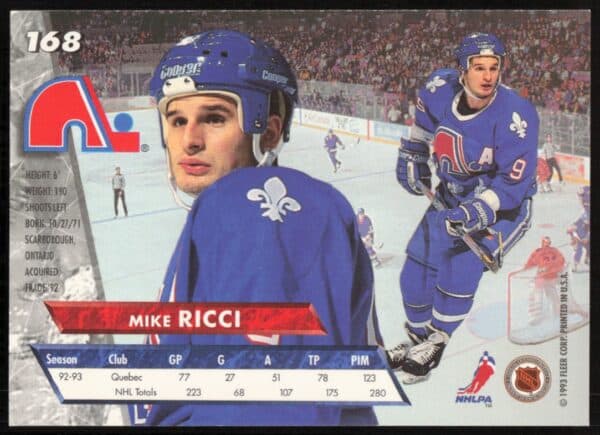 1993-94 Fleer Ultra Mike Ricci #168 (Back)