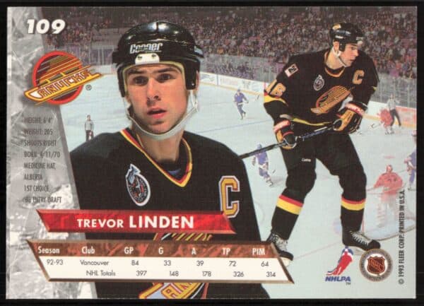 1993-94 Fleer Ultra Trevor Linden #109 (Back)