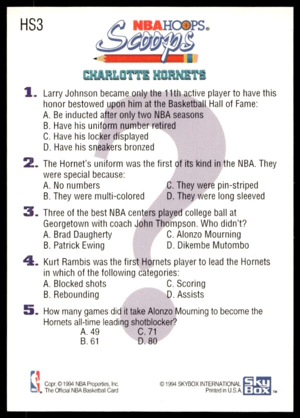 1993-94 Hoops Alonzo Mourning Scoops #HS3 (Back)