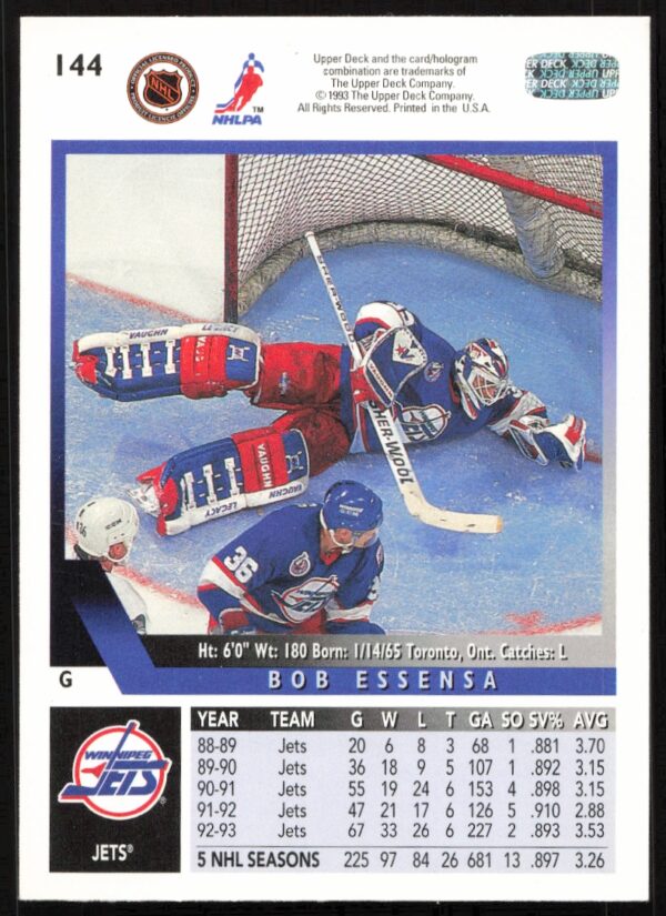 1993-94 Upper Deck Bob Essensa #144 (Back)