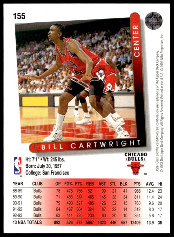 1993-94 Upper Deck Collector's Choice Bill Cartwright #155 (Back)