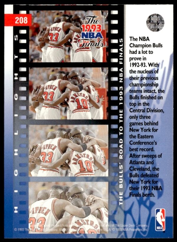 1993-94 Upper Deck Collector's Choice Chicago Bulls The 1993 NBA Finals #208 (Back)