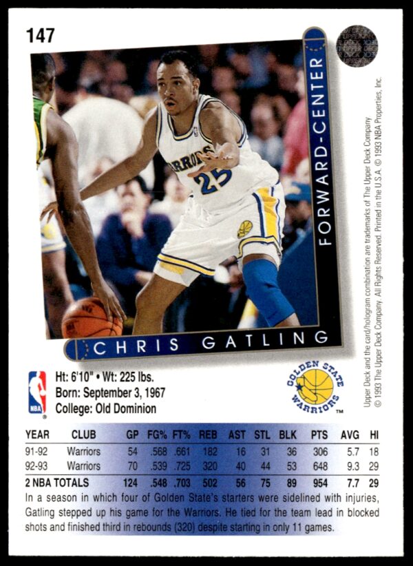 1993-94 Upper Deck Collector's Choice Chris Gatling #147 (Back)