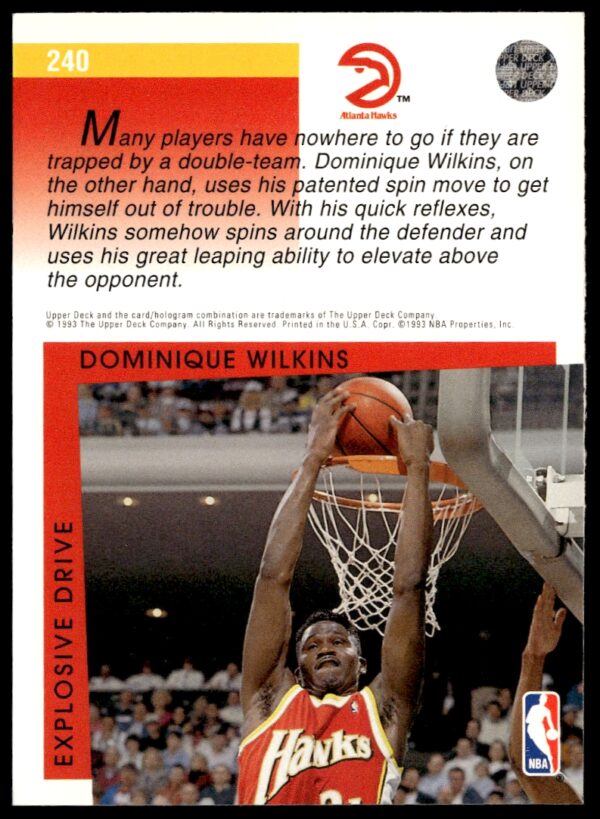 1993-94 Upper Deck Collector's Choice Dominique Wilkins #240 (Back)