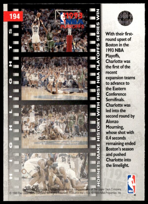 1993-94 Upper Deck Collector's Choice Larry Johnson / Muggsy Bogues NBA Playoffs Highlights #194 (Back)