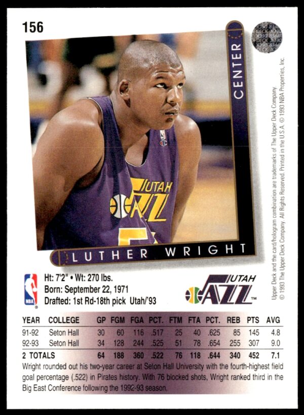 1993-94 Upper Deck Collector's Choice Luther Wright #156 (Back)