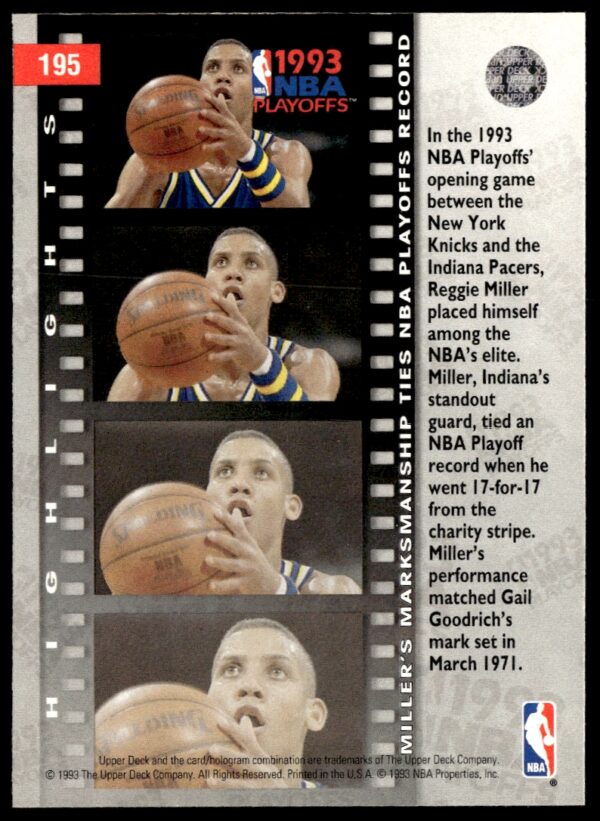 1993-94 Upper Deck Collector's Choice Reggie Miller NBA Playoffs Highlights #195 (Back)