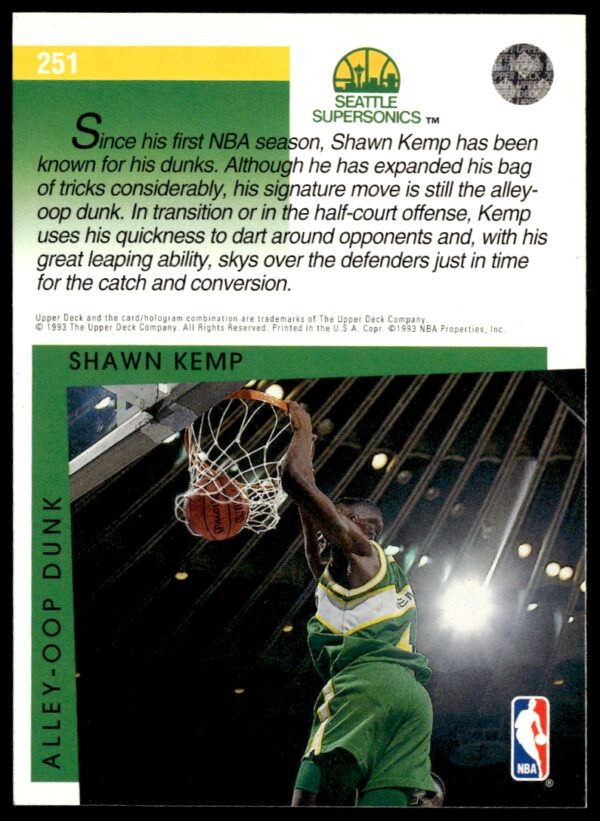 1993-94 Upper Deck Collector's Choice Shawn Kemp #251 (Back)