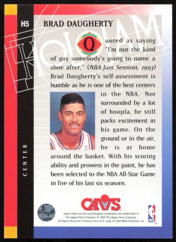 1993-94 Upper Deck Holojam Brad Daugherty #H5 (Back)