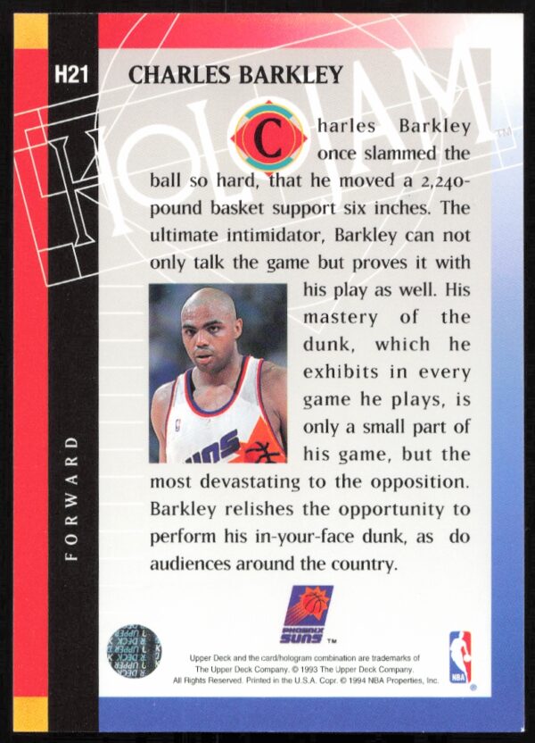 1993-94 Upper Deck Holojam Charles Barkley #H21 (Back)