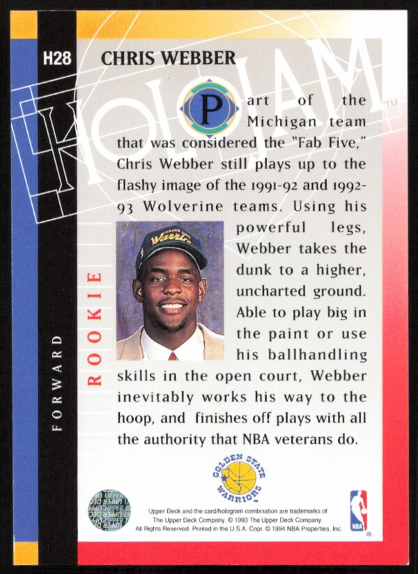 1993-94 Upper Deck Holojam Chris Webber #H28 (Back)