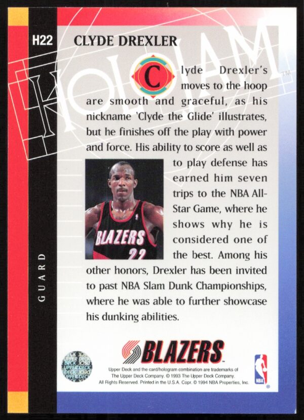 1993-94 Upper Deck Holojam Clyde Drexler #H22 (Back)