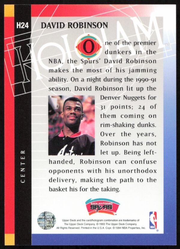 1993-94 Upper Deck Holojam David Robinson #H24 (Back)