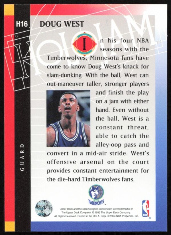 1993-94 Upper Deck Holojam Doug West #H16 (Back)