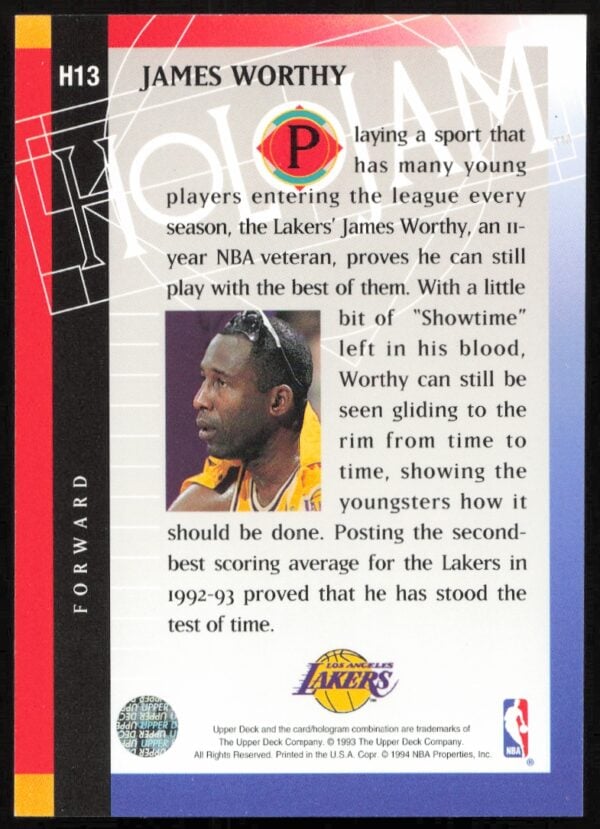 1993-94 Upper Deck Holojam James Worthy #H13 (Back)