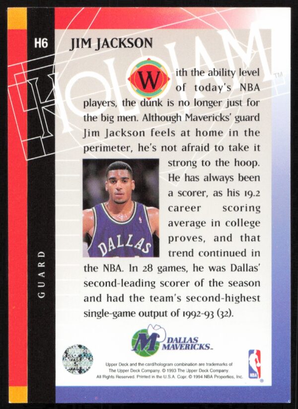 1993-94 Upper Deck Holojam Jim Jackson #H6 (Back)