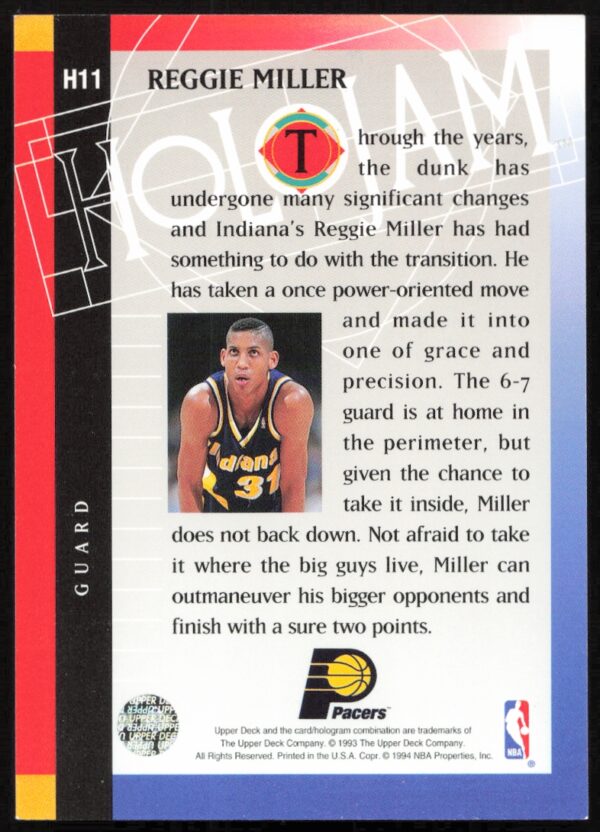 1993-94 Upper Deck Holojam Reggie Miller #H11 (Back)