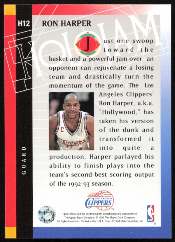 1993-94 Upper Deck Holojam Ron Harper #H12 (Back)