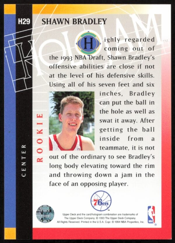 1993-94 Upper Deck Holojam Shawn Bradley #H29 (Back)