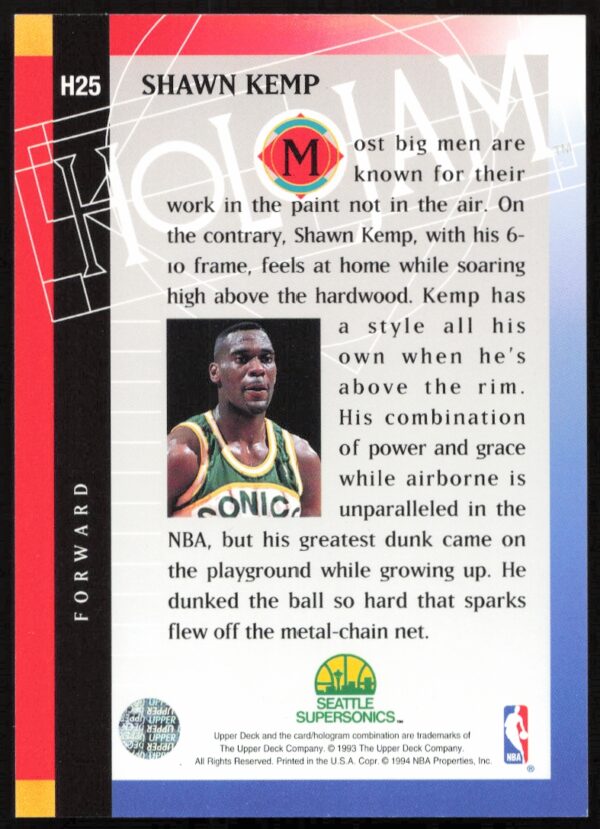 1993-94 Upper Deck Holojam Shawn Kemp #H25 (Back)