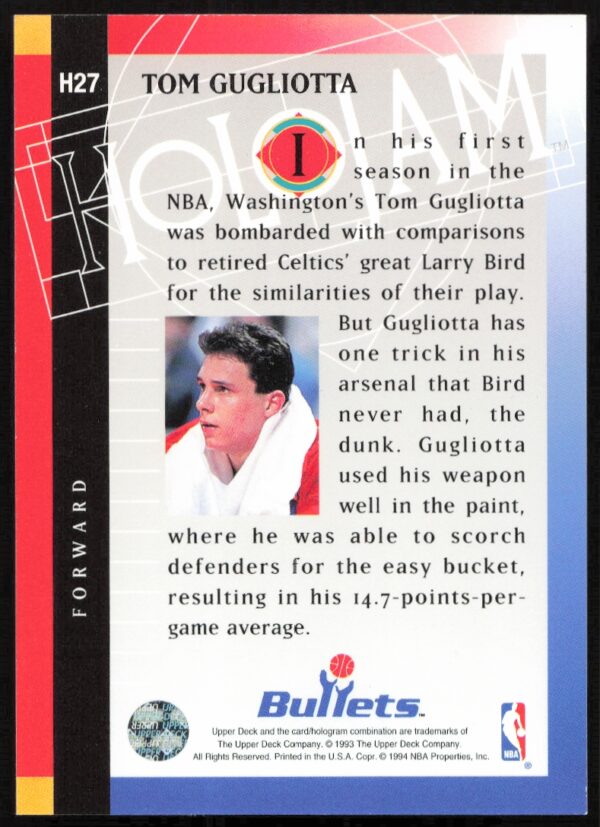 1993-94 Upper Deck Holojam Tom Gugliotta #H27 (Back)