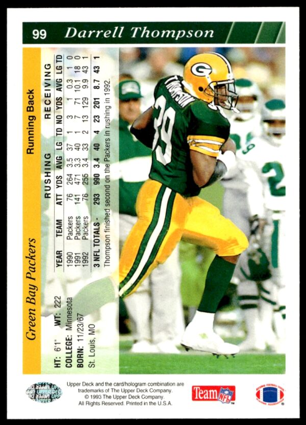 1993 Upper Deck Darrell Thompson #99 (Back)