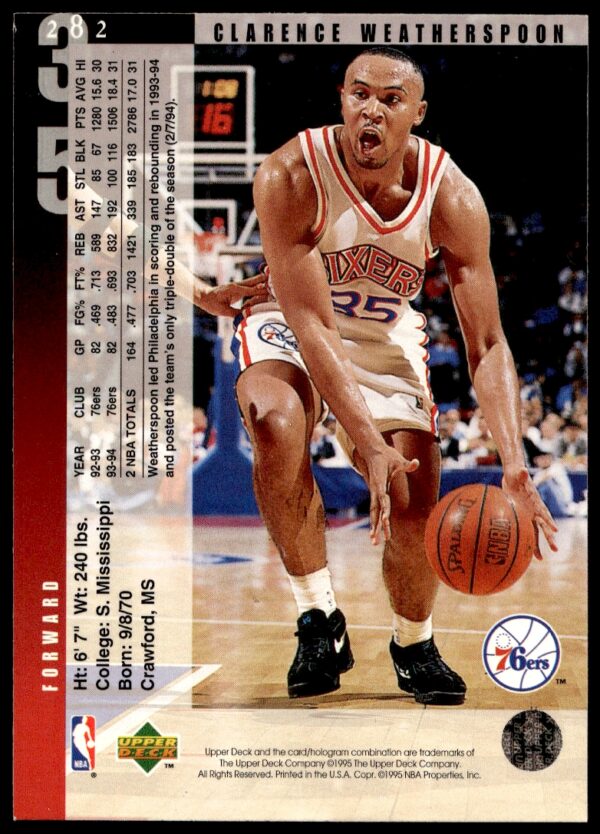 1994-95 Upper Deck Clarence Weatherspoon #282 (Back)