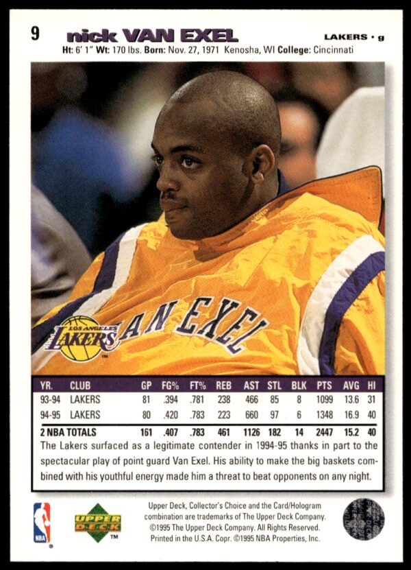 1995-96 Upper Deck Collector's Choice Nick Van Exel #9 (Back)